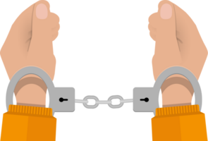 Human hands in silver handcuffs png