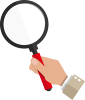 Hand holding magnifying glass png