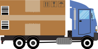 Delivery truck transporting big cardboard package png