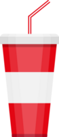 Red paper cup for soft drinks with drinking straw png