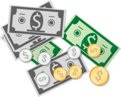 Money cash, dollars and silver and gold coins png