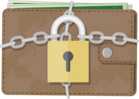 Closed wallet and locked pad lock png