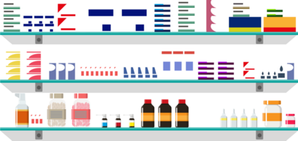 Medicine pills capsules bottles at shelves png