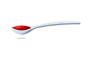 Spoon with red syrup vector isolated on white background.