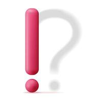 3D Exclamation Mark with Shadow of Question Mark Isolated. Render Questions Exclamations Symbol. Thin Realistic Icon. Concept of FAQ Support and Help. Problem, Survey, Information. Vector Illustration