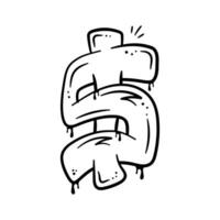 Dollar sign in graffiti art style, hand drawn sticker of dollar in modern style vector