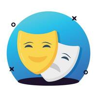 Face masks, theater masks theme party icon in modern flat style, easy to use vector