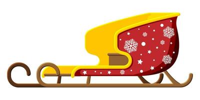 Empty santa sleigh with snowflakes. Holiday christmas sledge. Happy new year decoration. Merry christmas holiday. New year and xmas celebration. Vector illustration in flat style