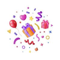 3D Party Confetti Isolated on White. Render Plasticine Confetti Collection. Colorful Firecracker Elements in Various Shapes. Party, Holyday Surprise or Birthday Events. Vector Illustration