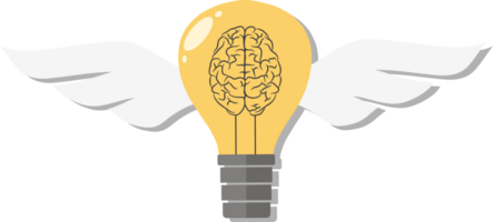 Flying Idea. light bulb with helix-brain with wings png