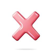 3D Wrong Button Shape. Red No or Incorrect Sign Render. Red Checkmark Tick Represents Rejection. Wrong Choice Concept. Cancel, Error, Stop, Disapprove or Negative Symbol. Vector Illustration