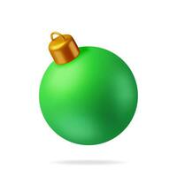 3D Green Christmas Ball with Golden Clamp Isolated. Render Glass Christmas Tree Toy. Happy New Year Decoration. Merry Christmas Holiday. New Year and Xmas Celebration. Realistic Vector Illustration