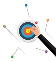 Target with arrow in center. Goal setting. Smart goal. Business target concept. Achievement and success. Vector illustration in flat style