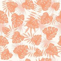 Seamless vector pattern with tropical leaves. Trendy color Peach Fuzz.