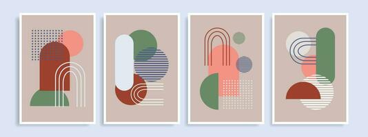 Set of abstract graphic posters. Modern background with geometric shapes. Decor in boho style. vector