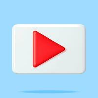 3D Play Button Isolated on White. Render White Square with Red Triangle Inside. Simple Icon of Web Player. Social Media, Web Multimedia, Movie and Music. Video, Audio and VLOG. Vector Illustration