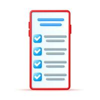 3d Smartphone with Checkmark App Isolated. Render Mobile Phone with Blue Check Mark Icon. Checkmark Tick Confirmation. Right Choice. Agreement, Approval or Trust. Vector Illustration