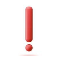 3D Red Exclamation Mark Isolated on White. Attention, Information, Danger and Warning Icon. Alert and Alarm Symbol. Social Media Network Notification Reminder. Vector Illustration