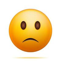 3D Yellow Sad Emoticon Isolated on White. Render Little Bit Sad Emoji. Slightly Unhappy Face. Communication, Web, Social Network Media, App Button. Realistic Vector Illustration