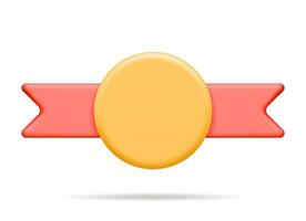 3D Winner Horizontal Medal with Ribbon Isolated. Render Certificate Blank Badge Icon. Quality Guarantee Symbol. Award Shape with Ribbon. Quality, Trophy Achievement and Goal Stamp. Vector illustration