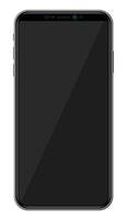 New generation smartphone with frameless edge display. Empty black screen. Phone electronic device with touchscreen. Vector illustration in flat style