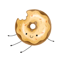 donut karakter met geel glazuur. schattig vrolijk donut met armen en poten. kinderen illustratie. ontwerp voor kinderen png