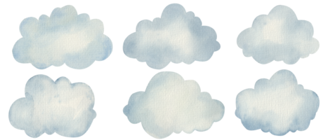 hand painted watercolor sky elements. Weather, clouds and other fairy isolated clipart png