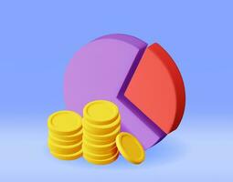 3D Pie Diagram with Golden Coins Isolated. Render Stock Pie with Money Shows Growth or Success. Financial Item, Business Investment, Financial Market Trade. Money and Banking. Vector Illustration