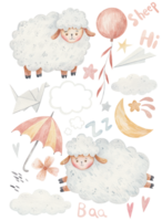 clipart with sheeps. Cute childish watercolor illustration png