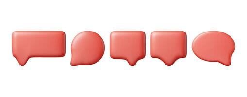 3D Red Blank Speech Bubble Set Isolated on White. Render Collection of Chat Balloon Pin. Notification Shape Mockup. Communication, Web, Social Network Media, App Button. Realistic Vector Illustration