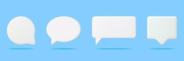 3D White Blank Speech Bubbles Set Isolated. Square and Round Rendering Chat Balloon Pin. Notification Shape Mockup. Communication, Web, Social Network Media, App Button. Realistic Vector Illustration