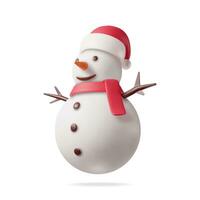 3D White Snowman in Hat and Scarf Isolated. Render Snow Man Character. Happy New Year Decoration. Merry Christmas Holiday. New Year and Xmas Celebration. Realistic Vector Illustration