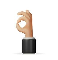 3D Hand Making OK Gesture Isolated. Render Hand make OK Symbol with Fingers. Positive Sign or Emotion. Customer Review Rating or Client Feedback. Body Language. Vector Illustration