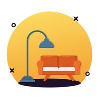 Sofa couch with lamp depicting concept flat vector of interior design, living room icon