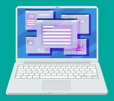 Browser window on laptop screen. Operating system user interface, gui on notebook. Computer software. Documents folder. Abstract background with ui panels. Flat vector illustration