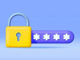 3D Password Field with Padlock Isolated. Render Hidden Password Symbol in Pad Lock. Computer Data Protection, Security and Confidentiality. Safety, Login Encryption and Privacy. Vector Illustration