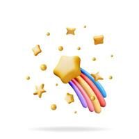 3D Party Golden Confetti Fireworks Isolated. Render Gold Plasticine Confetti Collection. Colorful Firecracker Stars in Various Shapes. Party, Holyday Surprise or Birthday Events. Vector Illustration