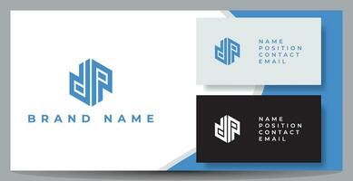 Letter logo DP in blue color isolated in white background presented with a business cards template design. vector