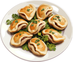 ai generado gyoza plato en blanco plato pegatina png