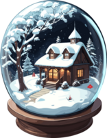 ai generato neve globo con di legno Casa Visualizza illustrazione png