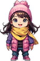 AI generated Cute Girl Smiling in Winter Clothing Cartoon png