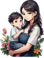 AI generated Mother with Her Child Cartoon Illustration png