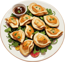 ai generado gyoza con soja salsa acortar Arte png