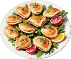 ai généré gyoza plat sur blanc assiette image png