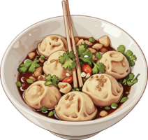 AI generated Dumplings Soup in Bowl Illustration png