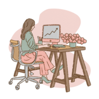 Illustration of a Business Women Working in an Office png