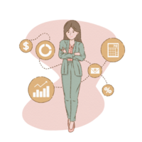 illustration of an accountant with accounting icon and symbols png