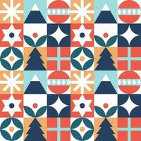 Bauhaus-Style Christmas pattern - trendy colored mosaic texture. Geometric seamless pattern with winter elements. Christmas decoration in Scandinavian style. New year texture. vector