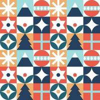 Bauhaus-Style Christmas pattern - trendy colored mosaic texture. Geometric seamless pattern with winter elements. Christmas decoration in Scandinavian style. New year texture. vector