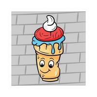 Cartoon style icon of ice cream, happy mood emoticon, graffiti art vector design